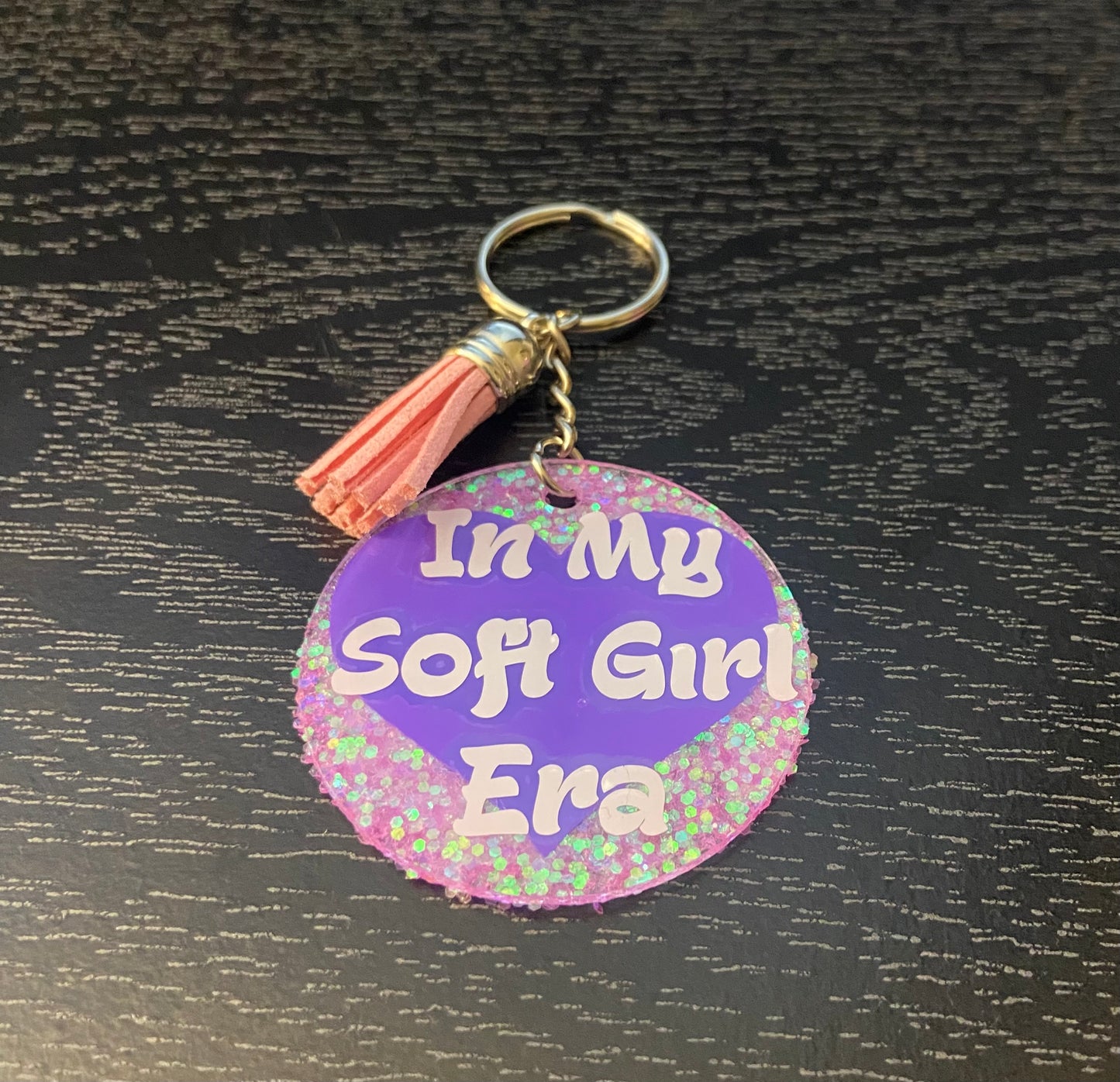 In My Soft Girl Era Keychain (Purple Heart & Pink Tassel)