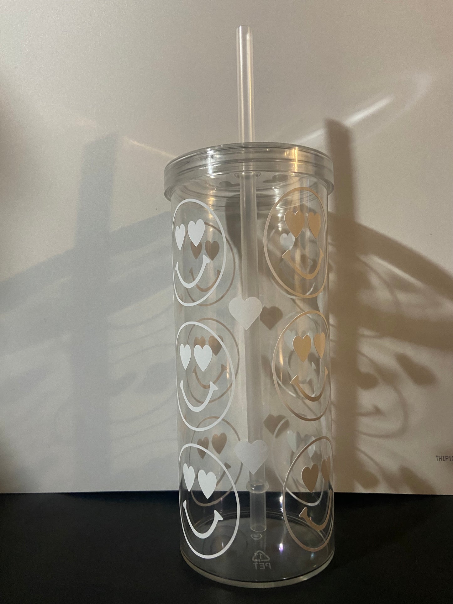 Heart Eyes Smiley Face Skinny Tumbler (White)