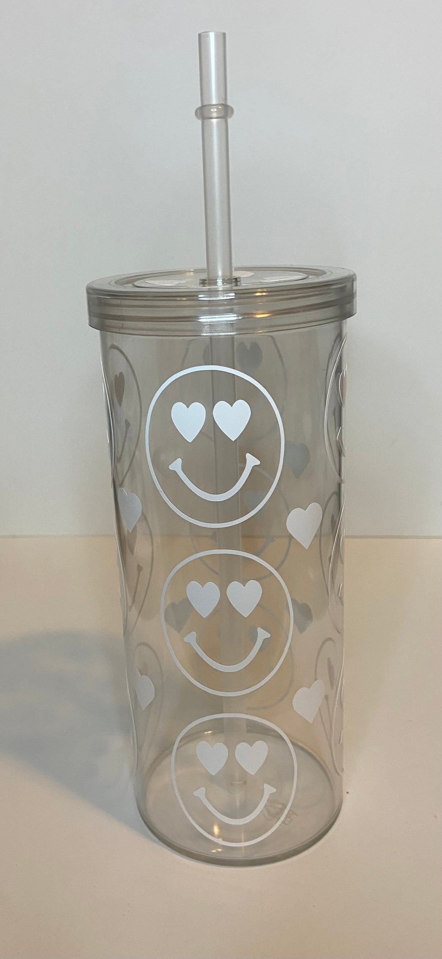 Heart Eyes Smiley Face Skinny Tumbler (White)
