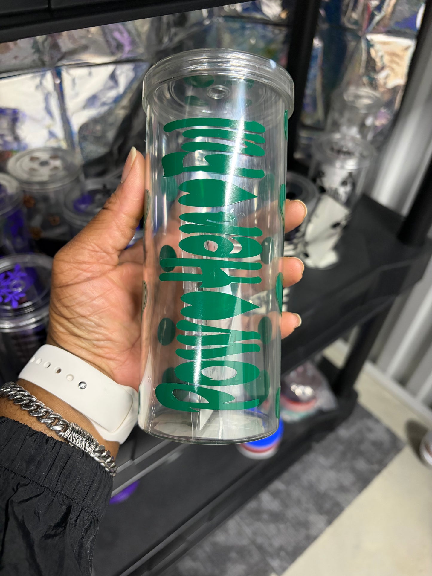 Powherful Skinny Tumbler Green