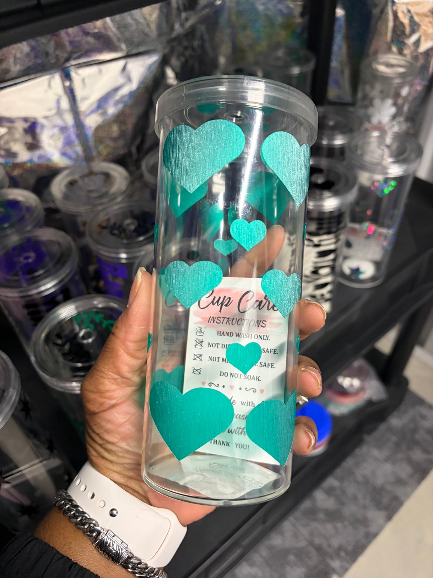 Green Hearts Skinny Tumbler