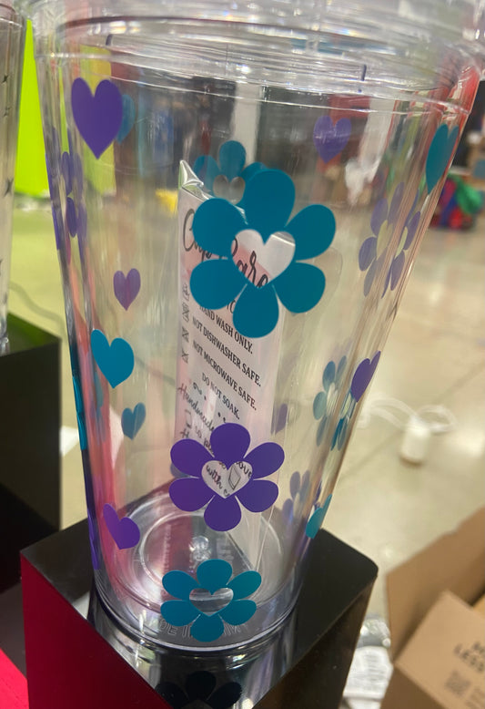 Flowered Heart Double Wall Cup