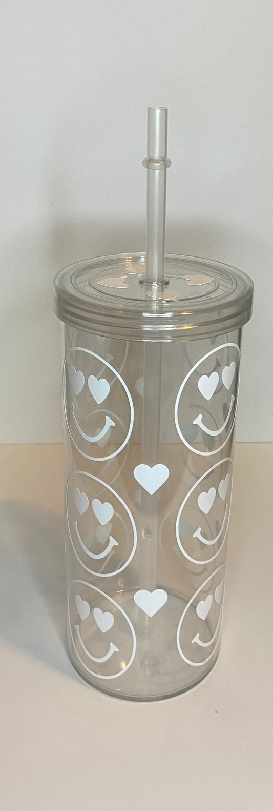 Heart Eyes Smiley Face Skinny Tumbler (White)
